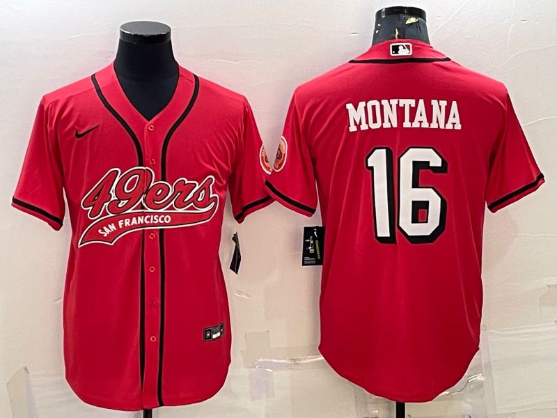 Men San Francisco 49ers #16 Montana Red 2022 Nike Co branded NFL Jerseys
